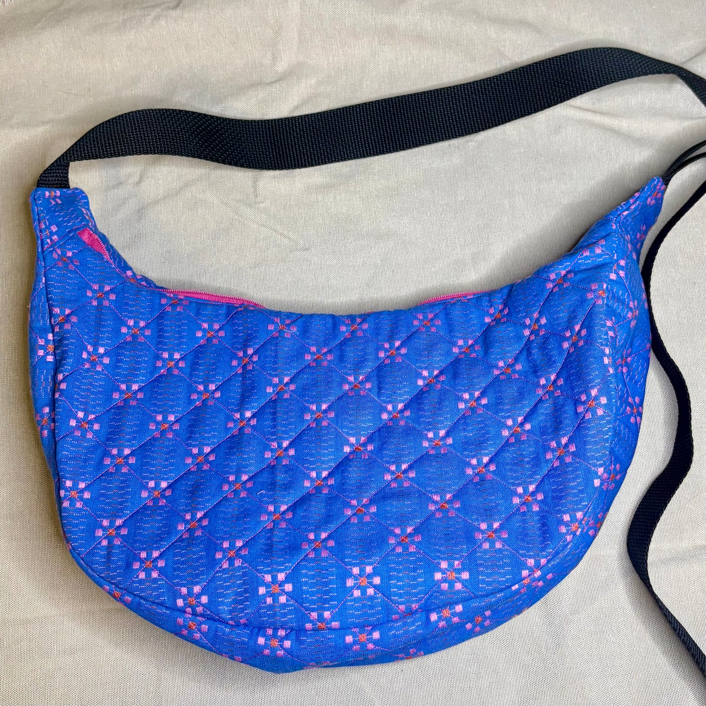 Crescent Bag- Blue and Pink Floral