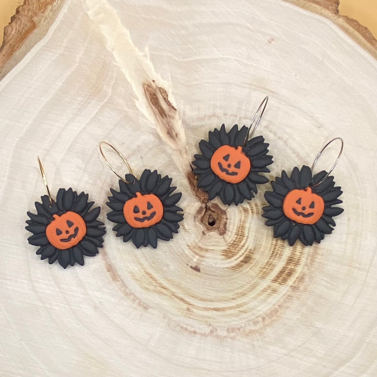 Earring- Black Sunflower Pumpkin Hoop