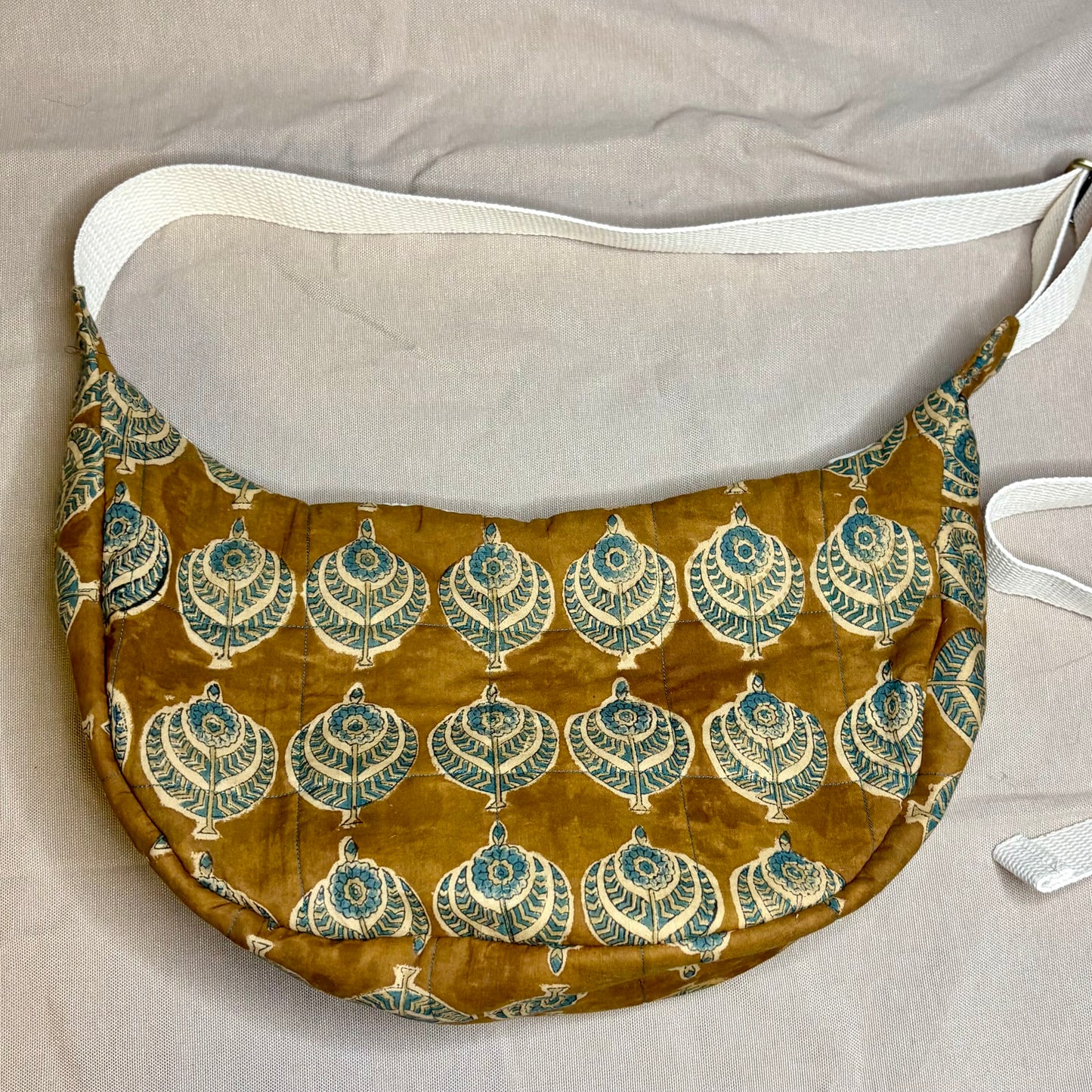 Crescent Bag- Brown Fan Stamped