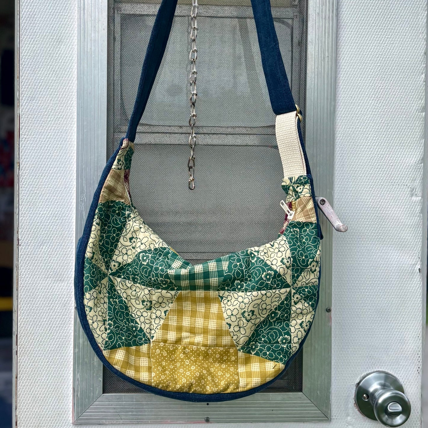 Crescent Bag- Upcycled Mock Teal Quilted