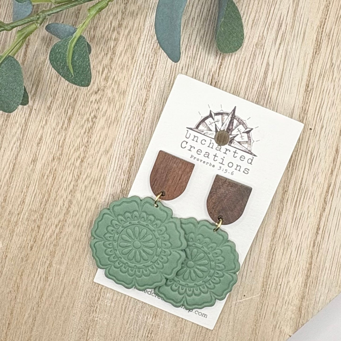 Earring- Dark Sage Green Mandalas