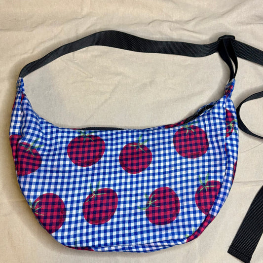 Crescent Bag- Navy Gingham Tomato