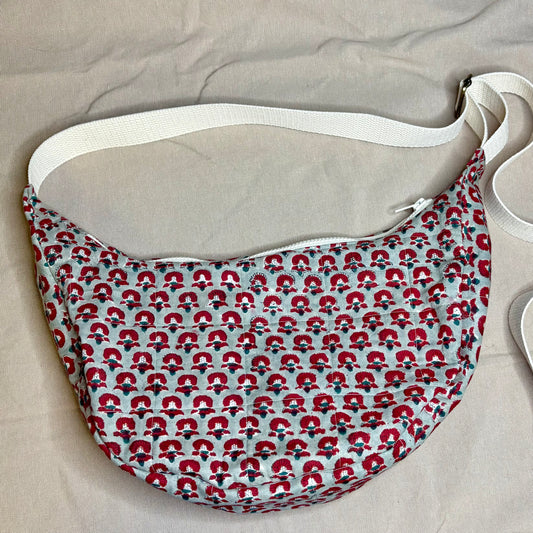 Crescent Bag- Grey Floral Stamped