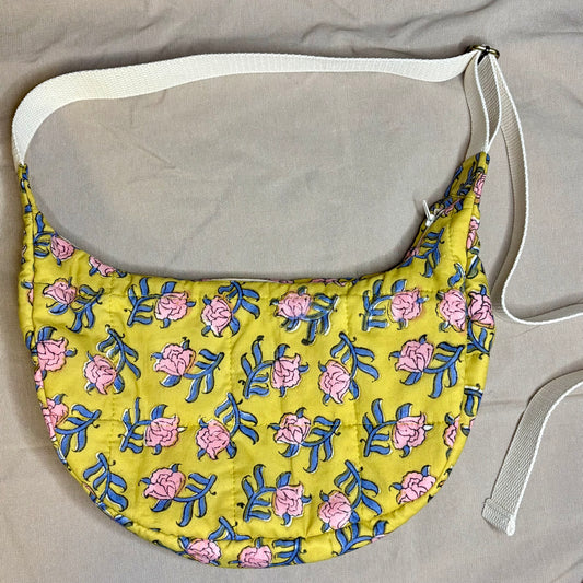 Crescent Bag- Yellow Floral Stamped