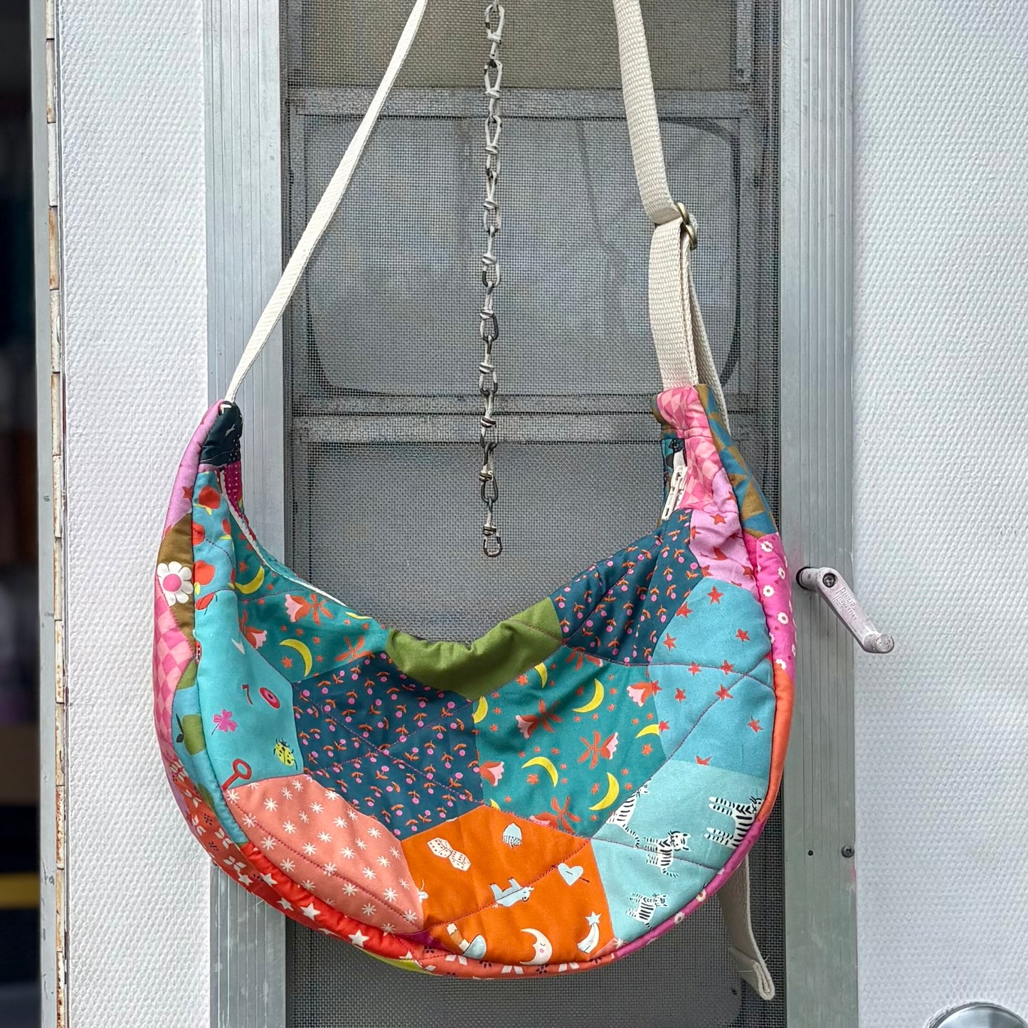 Crescent Bag- Bold Mock Hexagon Quilted Bag