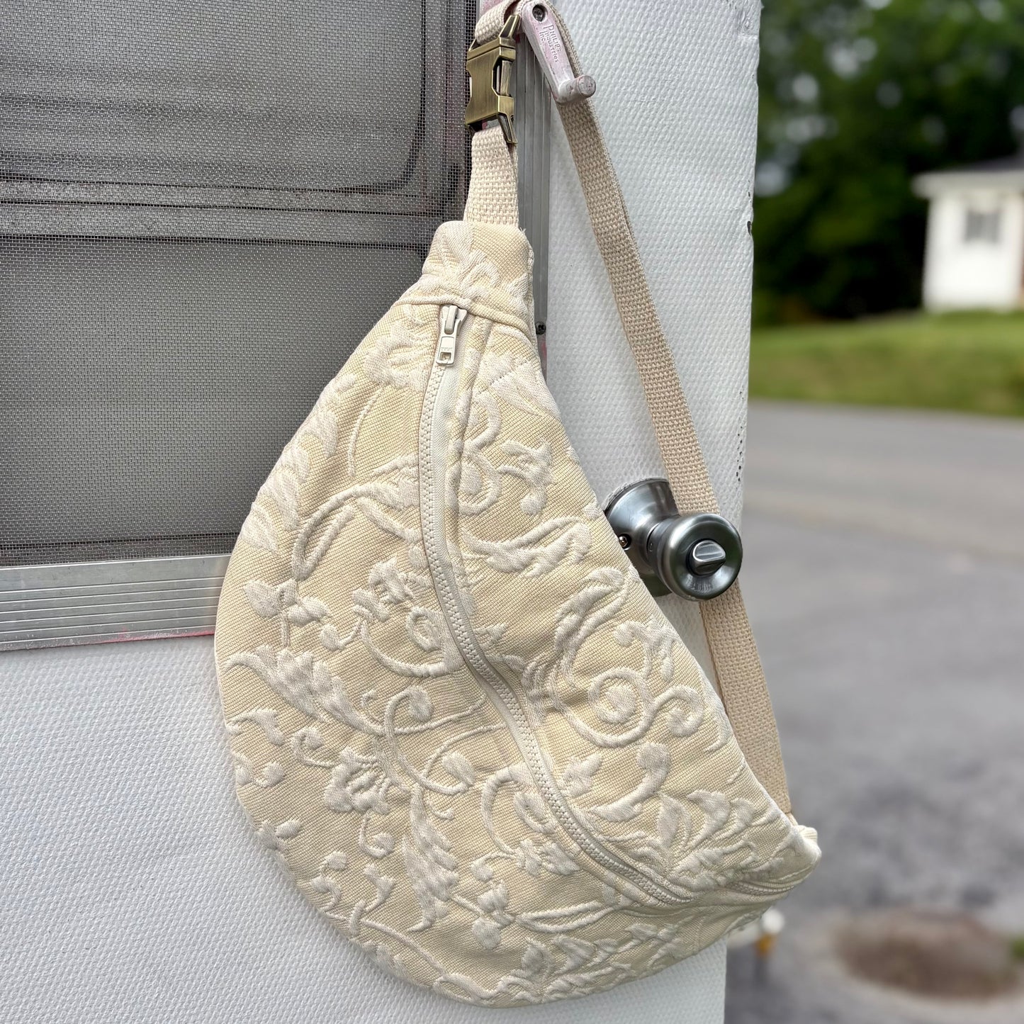 Fanny Pack- Cream with Ivory Design