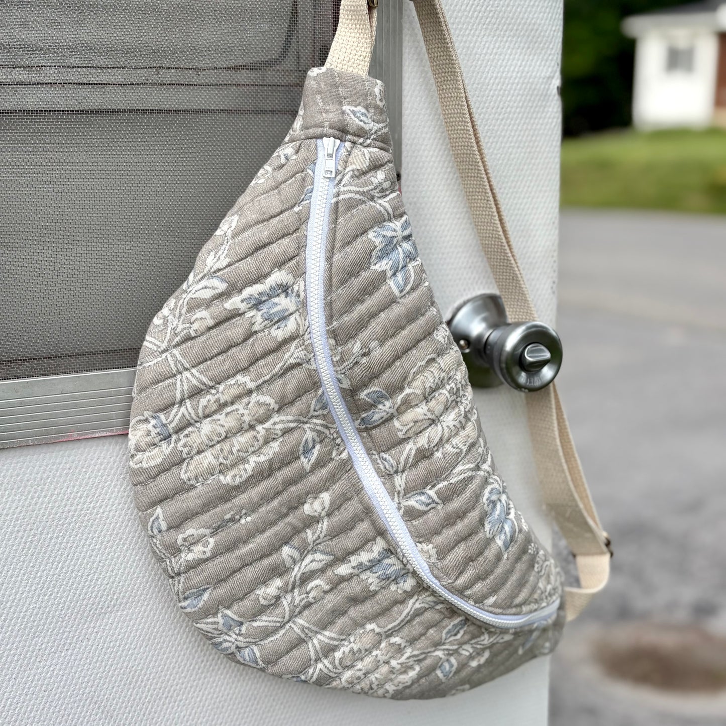 Fanny Pack- Gray and Blue Quilted Floral