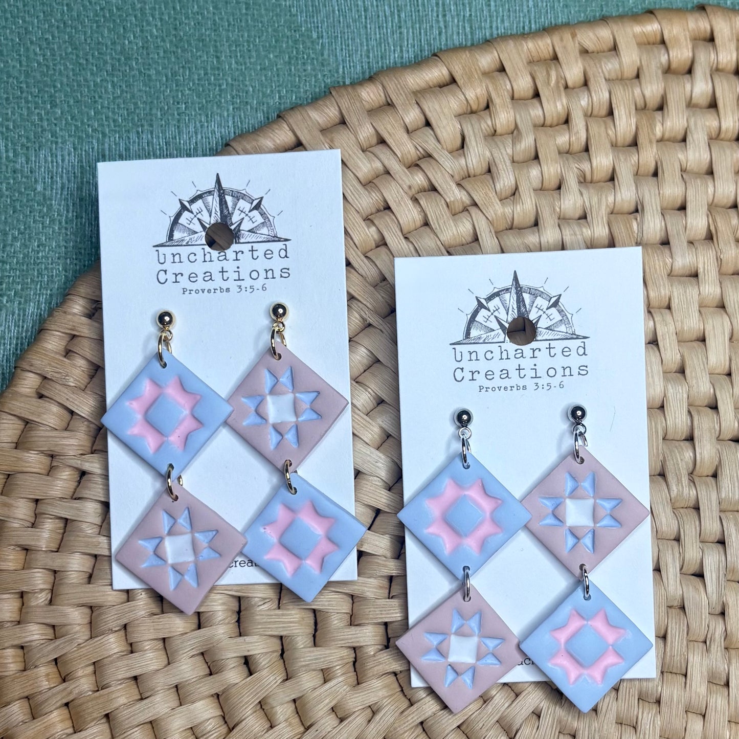 Earring- Blue and Pink Quilts