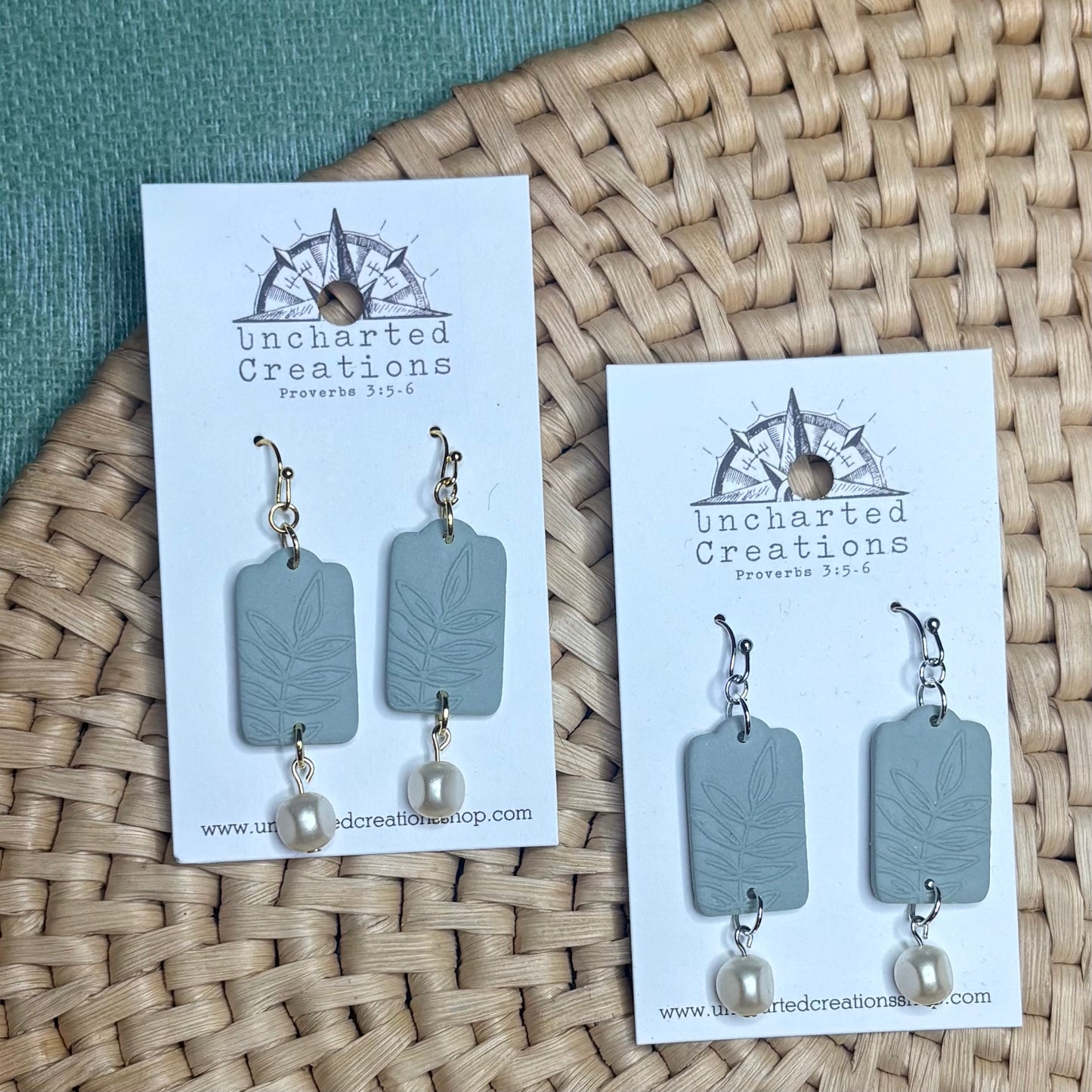 Earring- Sage Stamped Leaf