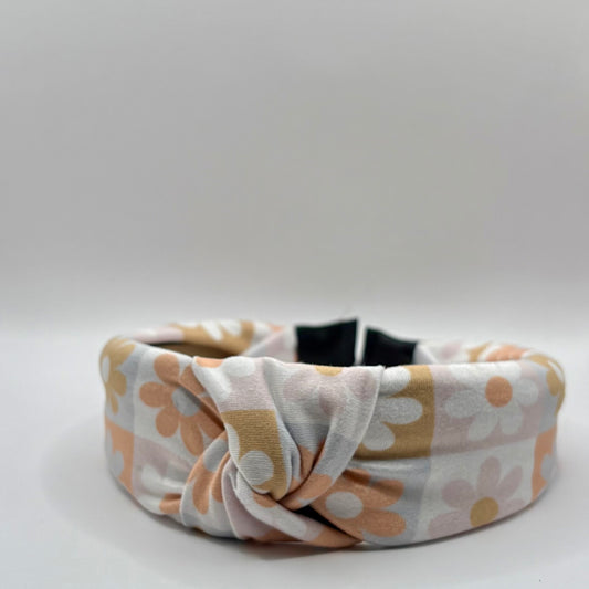 Hard Headband 1.5 Inch- Muted Checker Floral
