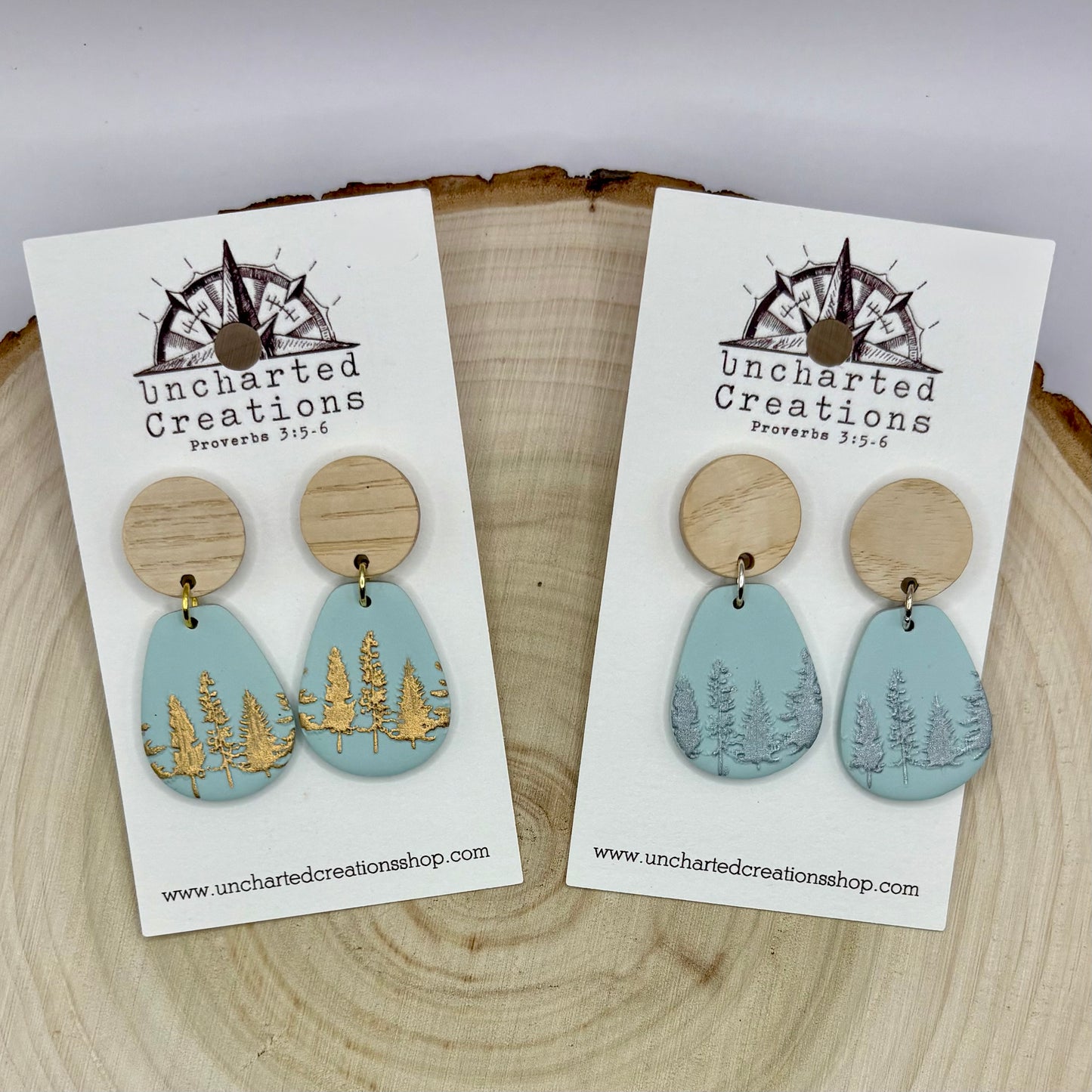 Earring- Light Blue Forrest Trees