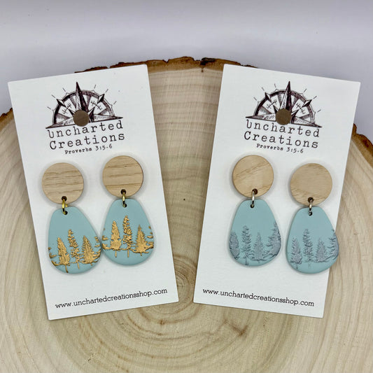 Earring- Light Blue Forrest Trees