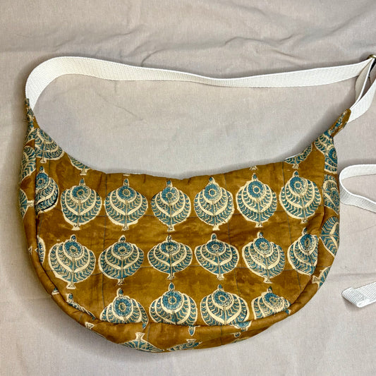 Crescent Bag- Brown Fan Stamped