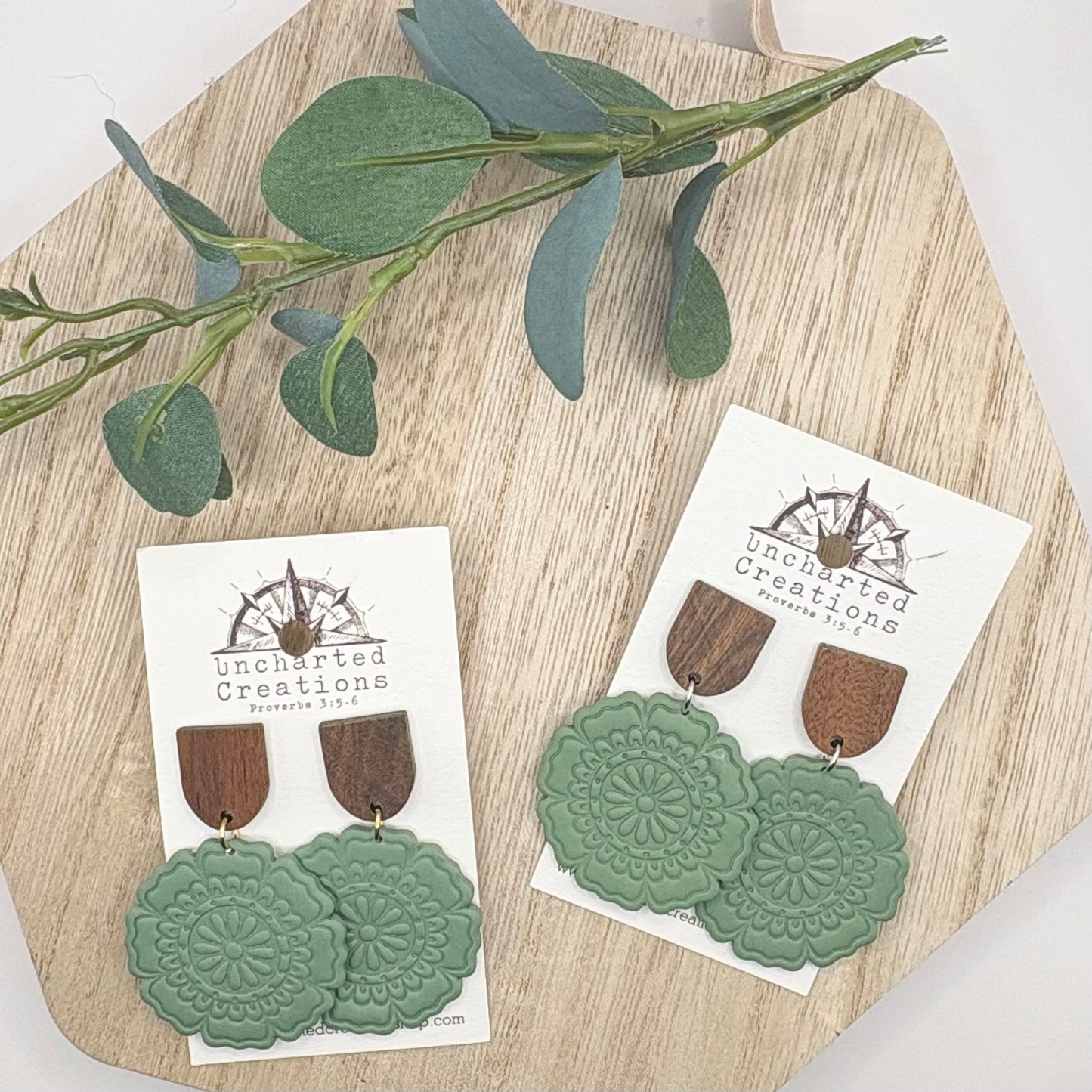 Earring- Dark Sage Green Mandalas