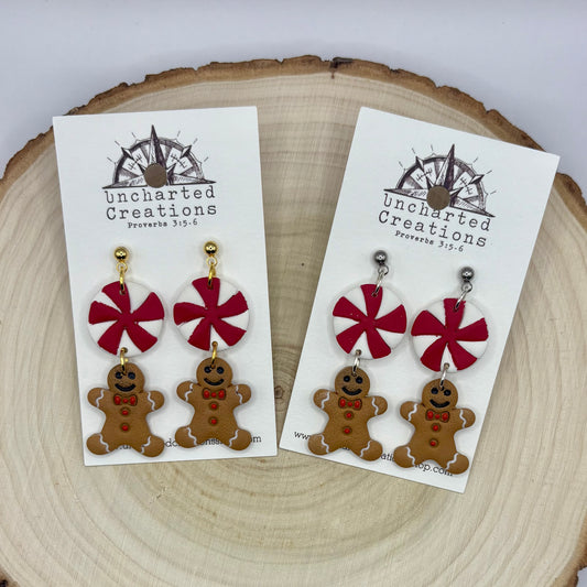 Earring- Peppermint Gingerbreadmen