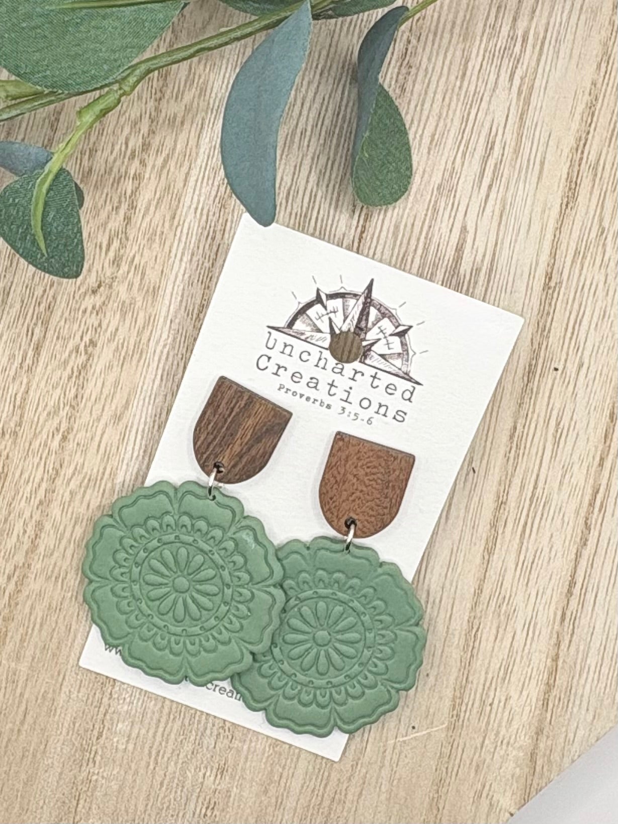 Earring- Dark Sage Green Mandalas