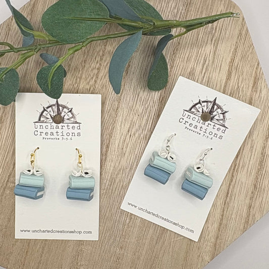 Earring- Mini Blue Bookstack