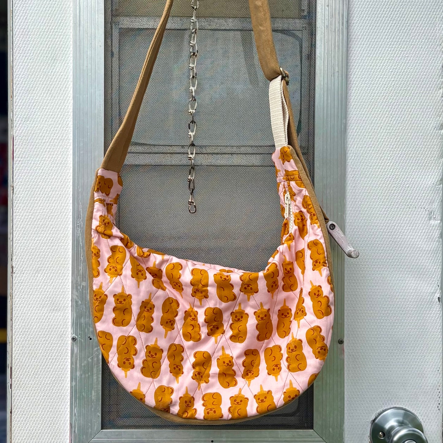 Crescent Bag- Upcycled Honey Bears