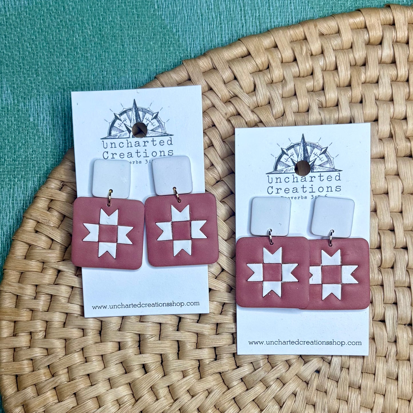 Earring- Raspberry Quilt Block