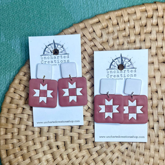 Earring- Raspberry Quilt Block